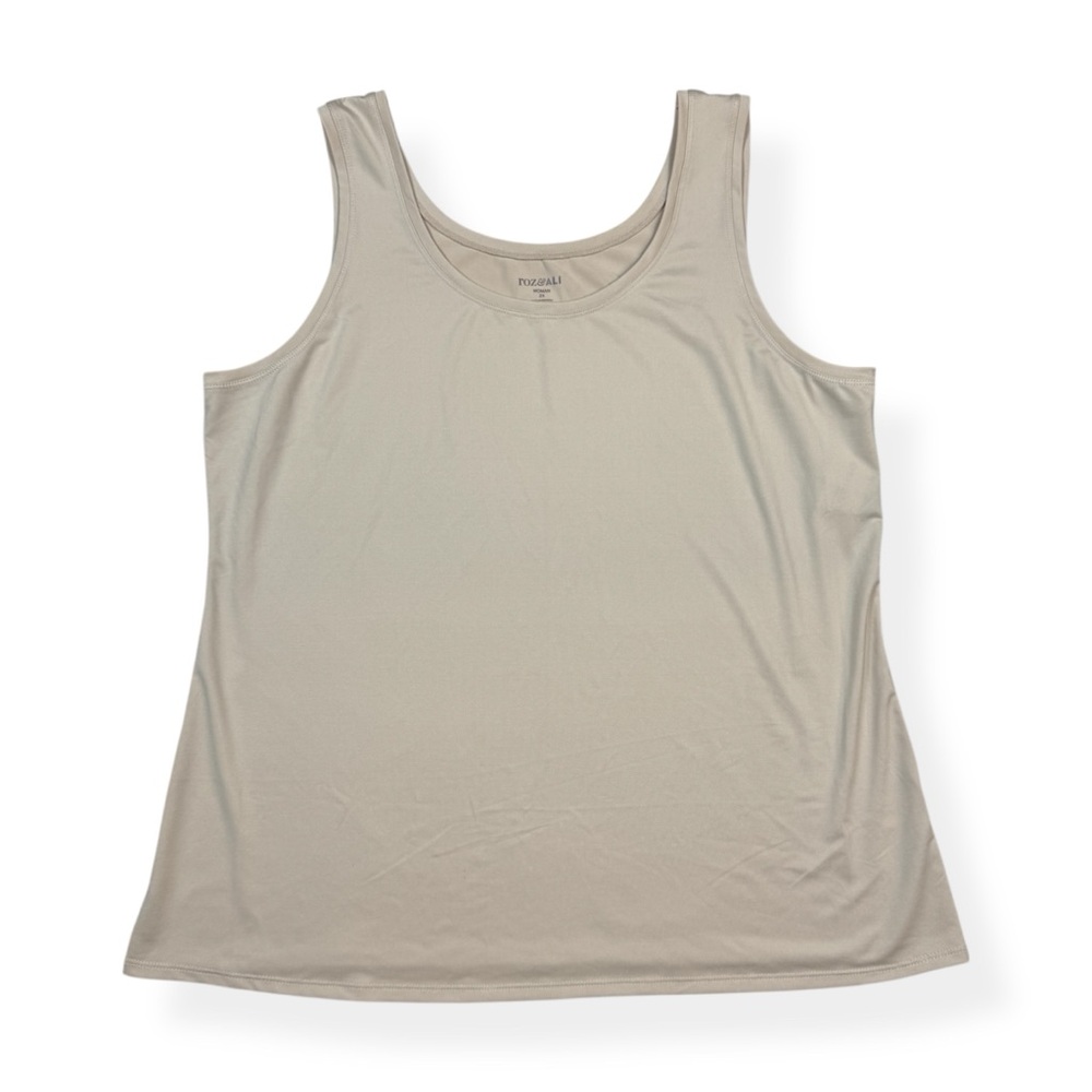 Roz & Ali Sleeveless Top Womens Plus‎ 2X Tank Beige Solid